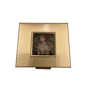 Vintage Gold Tone Compact Case Renoirs Girl Image & Mirror